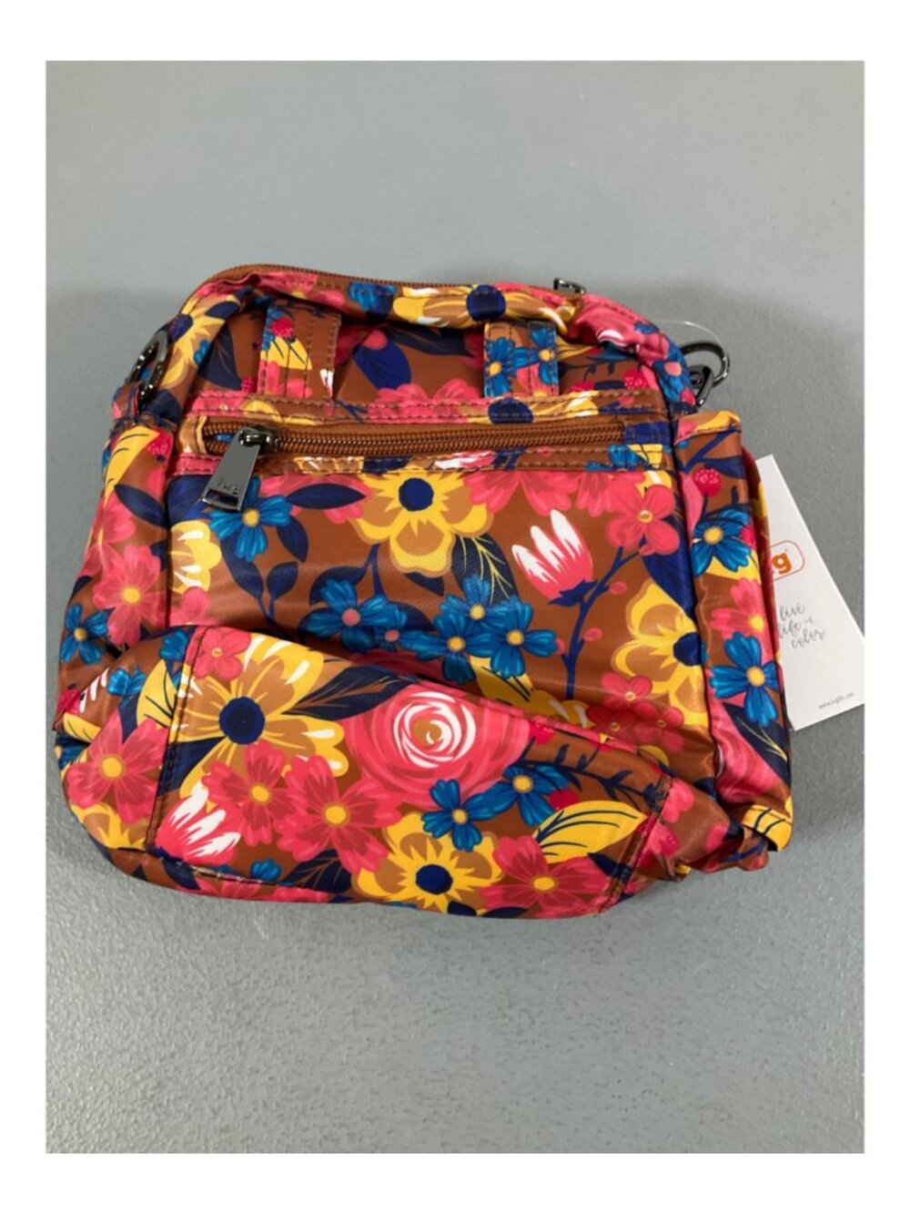 Lug Floral Quilted Crossbody Bag - Pink Woven Fabric, Adjustable Strap, Snap Clo - Picture 3 of 7